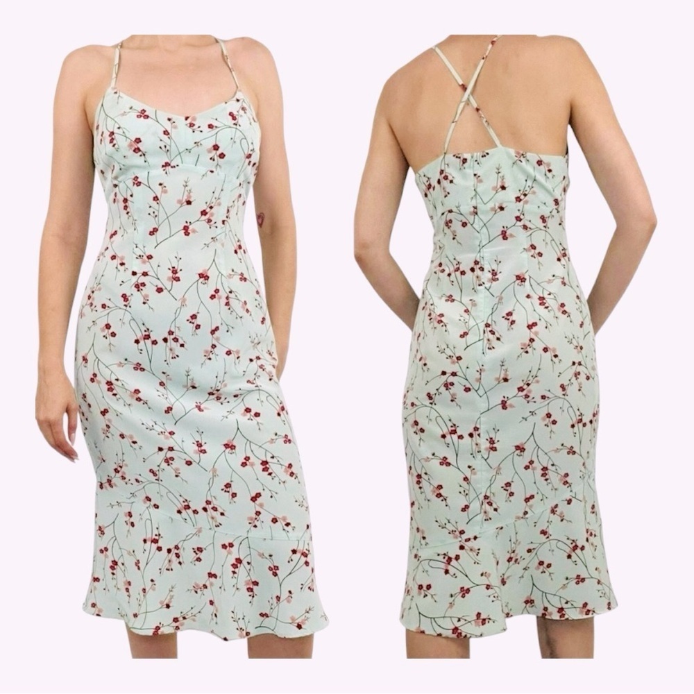 Express Vintage Y2k Women's Size 5/6 Cherry Blossom Dress Midi Sleeveless